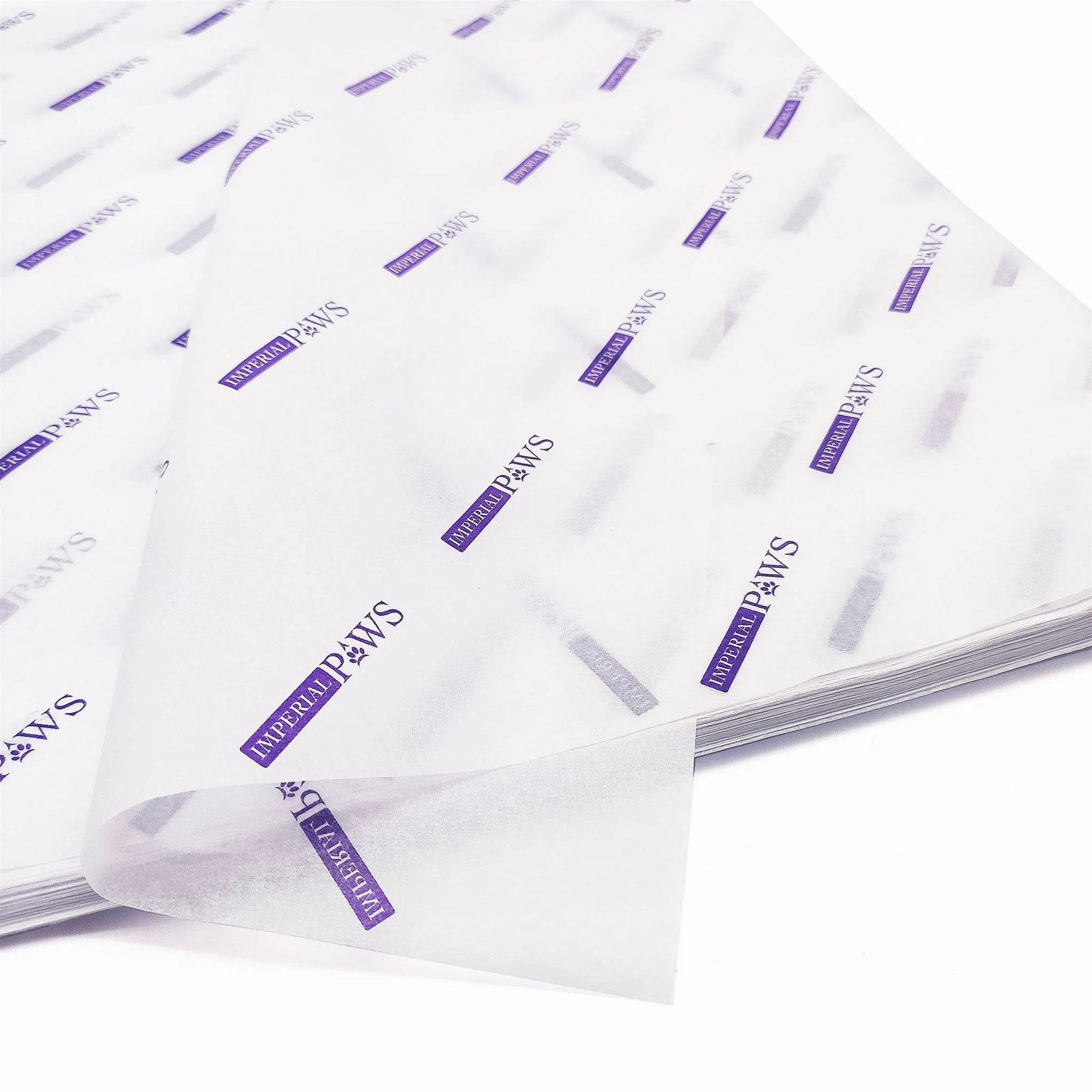 Custom tissue paper featuring elegant branding design in purple, perfect for enhancing product presentation.