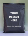 Custom black zipper bag with personalized design option for branding and packaging solutions.