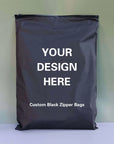Custom black zipper bag with personalized design option for branding and packaging solutions.