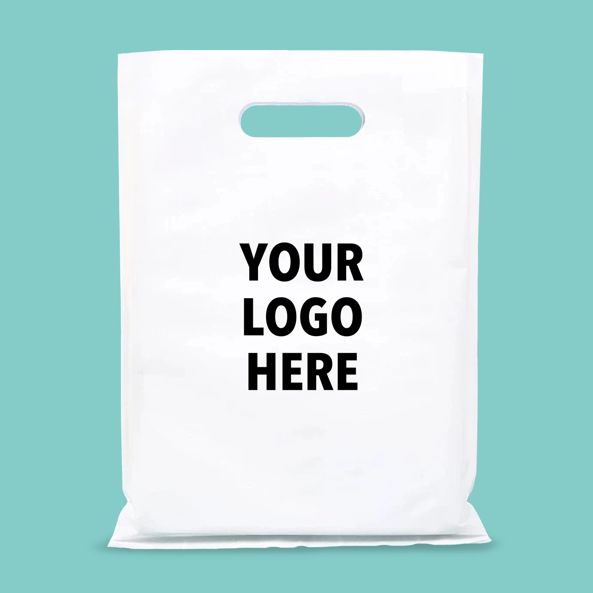 Custom die cut handle bag featuring personalized logo design for branding and promotions.