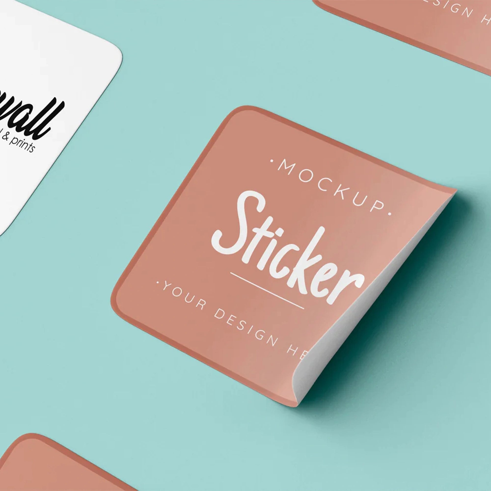Custom square sticker mockup showcasing personalized design on a pastel background.