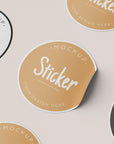 Custom round stickers mockup showcasing design options for branding and personalization.