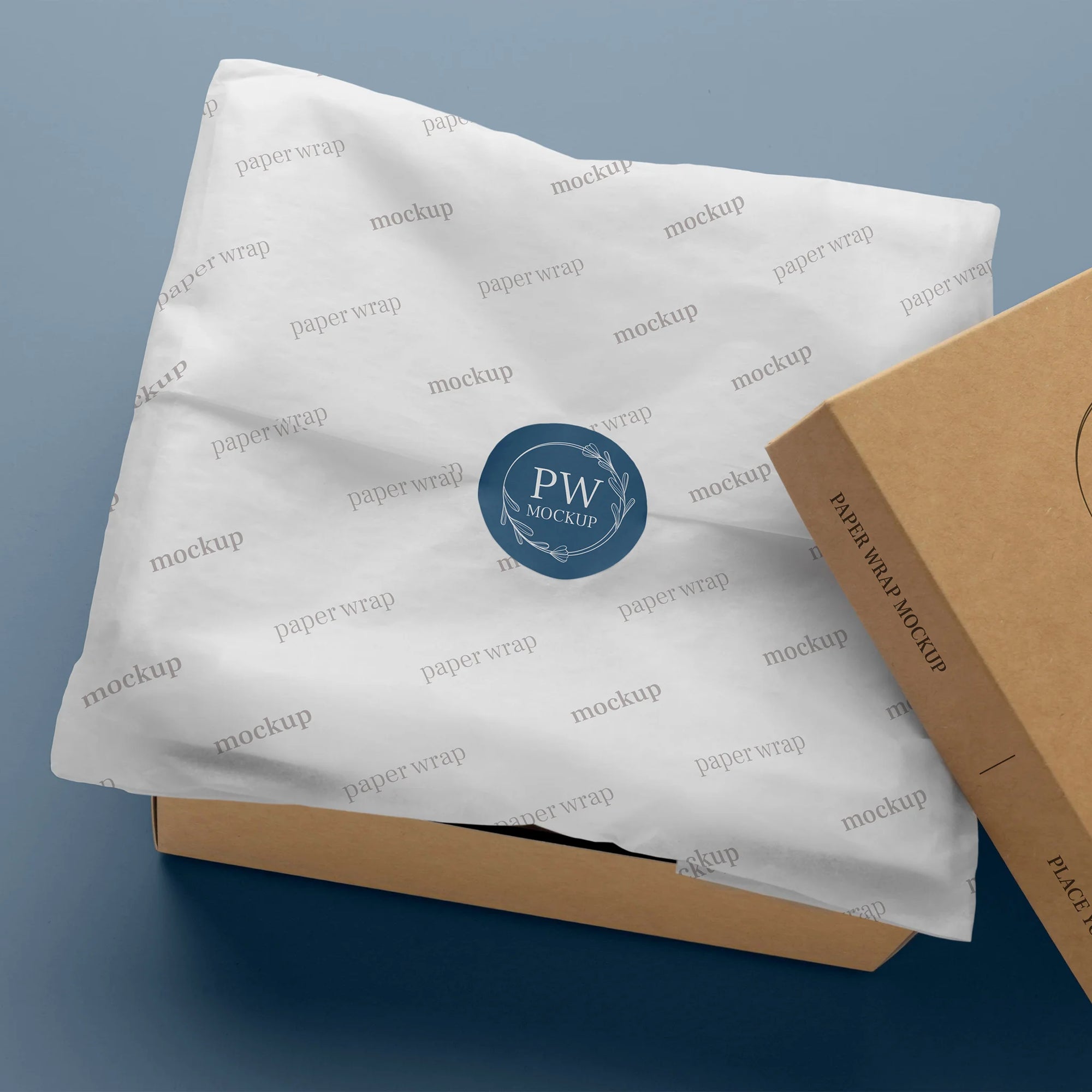Custom round sticker on paper wrapping inside a gift box, showcasing branded packaging mockup.