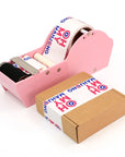 Custom water-activated tape dispenser with branding on a carton box, showcasing secure packaging solution.