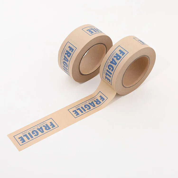 Two rolls of water-activated tape with 'FRAGILE' label for secure packaging and shipping.