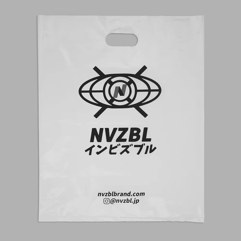 Custom die cut handle bag featuring NVZBL logo and branding, perfect for retail and promotions.