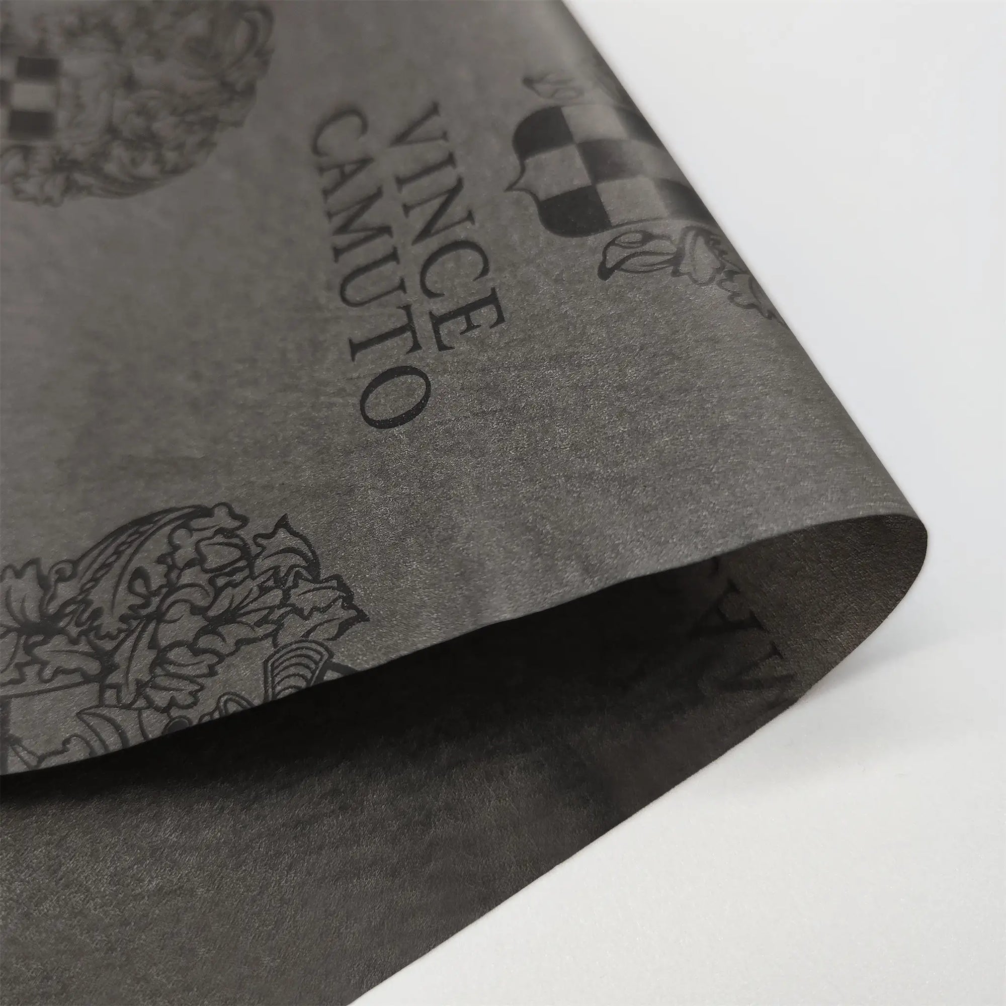 15lb 22gsm black tissue paper with black logo