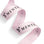 Custom pink polyester cotton ribbon featuring the word "MENTE" and floral design, perfect for branding and gift wrapping.