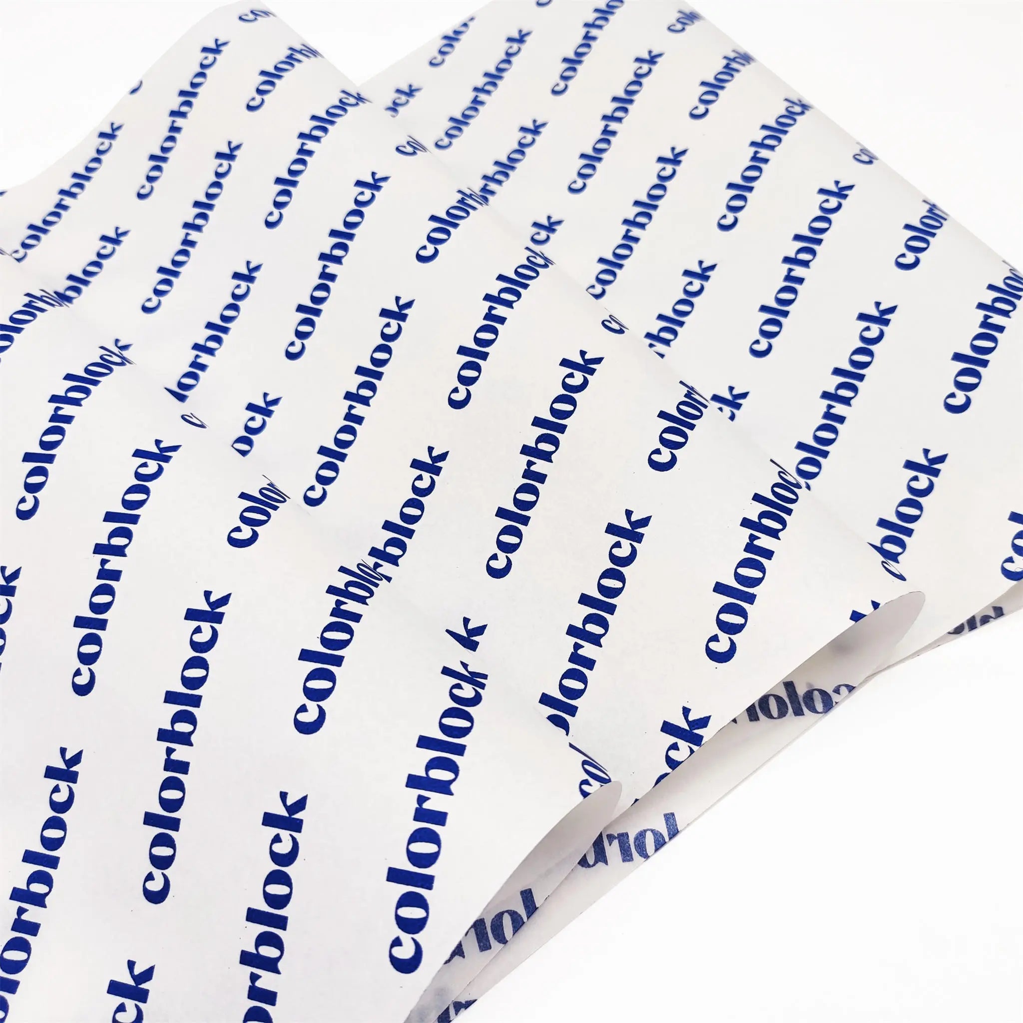 branded 20lb thick tissue paper with blue logo