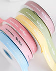 Custom Grosgrain Ribbons in pastel colors for crafting, packaging, and personalization, showcasing textured design.