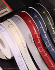 Custom grosgrain ribbon featuring heart and heartbeat designs in various colors for personalized projects and gifts.