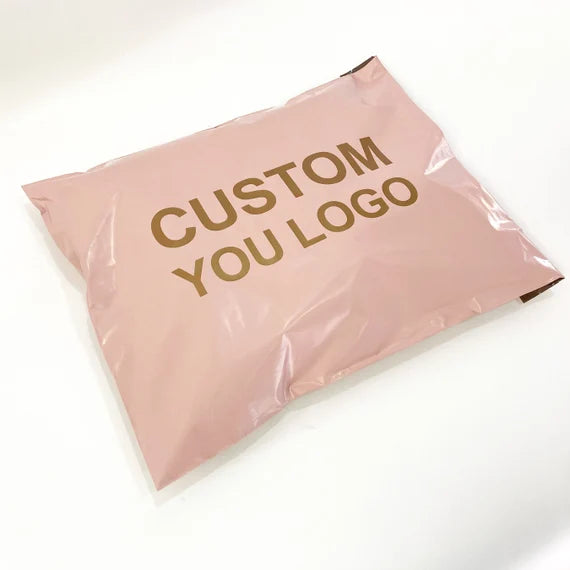 custom peach pink bag with gold logo