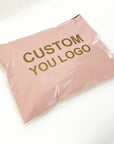 custom peach pink bag with gold logo